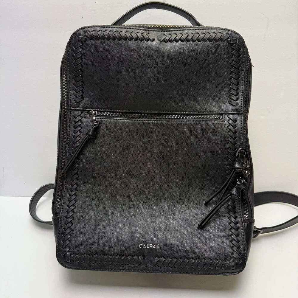 CALPAK Kaya Backpack Womens Large Black Whipstitch Saffiano Bag